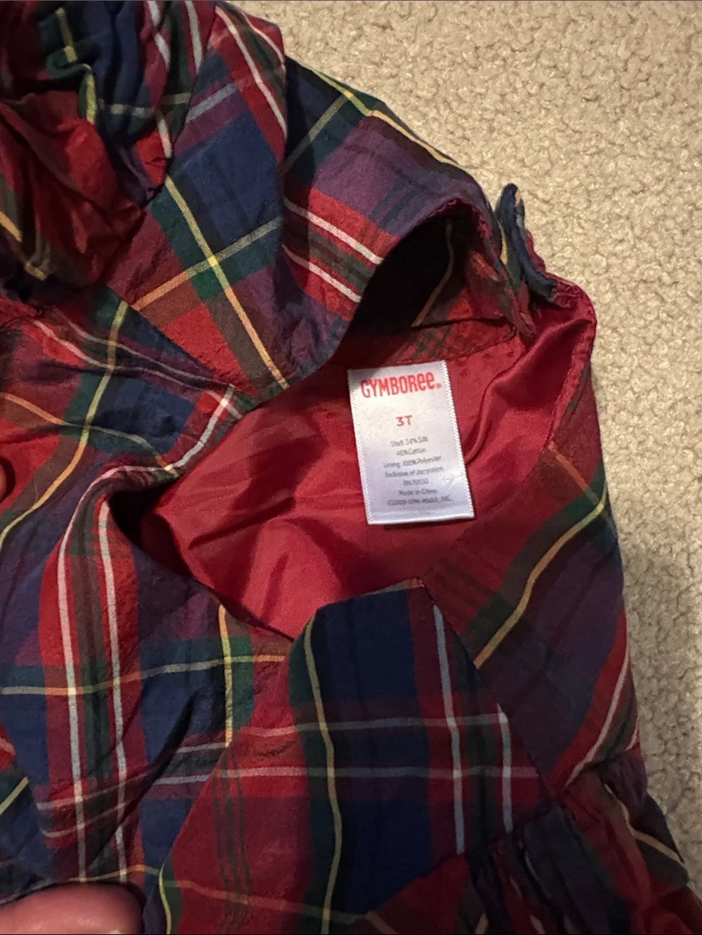 Gymboree Girls Red Plaid Holiday Christmas Dress with Velvet Waist Accent
